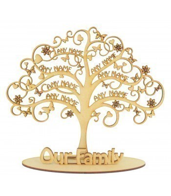 Laser Cut Personalised 'Our Family' Tree in a stand 